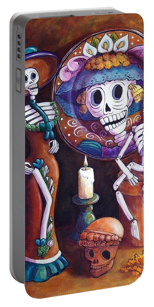 Dia De Los Muertos Portable Battery Charger featuring the painting Catrina Group by Candy Mayer
