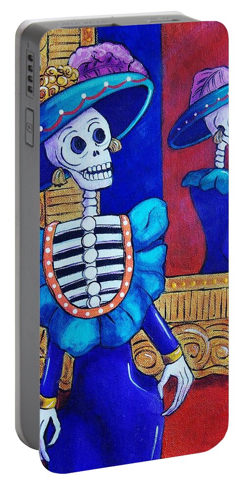 Dia De Los Muertos Portable Battery Charger featuring the painting Catrina in the Mirror by Candy Mayer