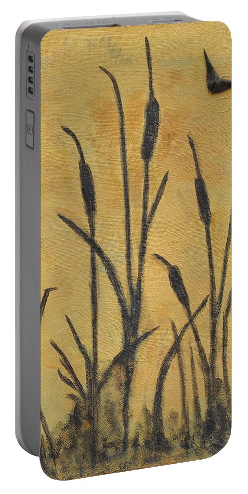 Landscape Portable Battery Charger featuring the painting Cattails I by Trish Toro