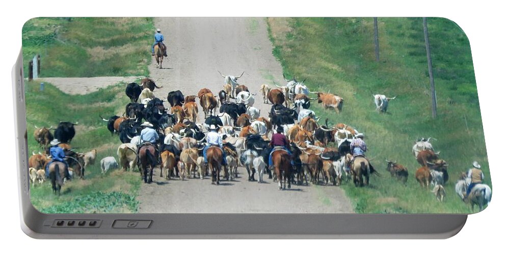 Cattle Drive Portable Battery Charger featuring the photograph Cattle Drive by Keith Stokes