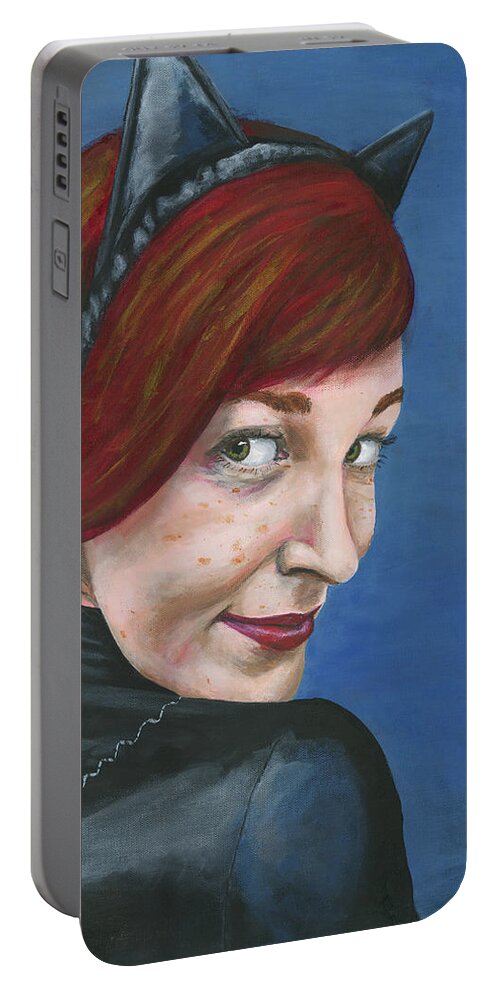 Cosplay Portable Battery Charger featuring the painting Catwoman by Matthew Mezo