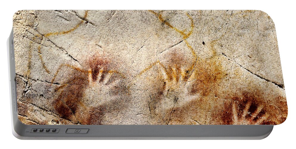 El Castillo Cave Portable Battery Charger featuring the photograph Cave of El Castillo Hands and Bison by Weston Westmoreland