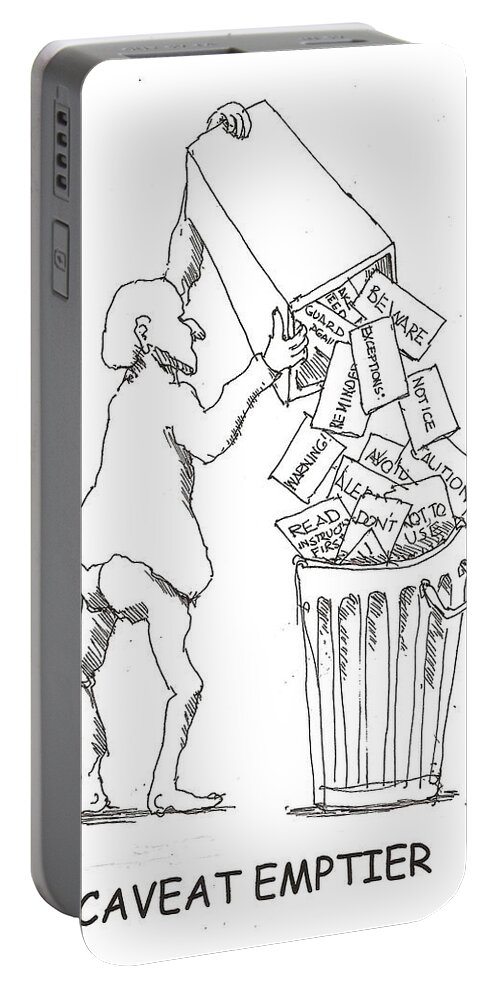 Caveat Portable Battery Charger featuring the drawing Caveat Emptior by R Allen Swezey