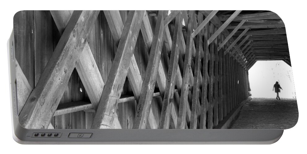 Covered Bridge Portable Battery Charger featuring the photograph Cedarburg Covered Bridge B W by David T Wilkinson