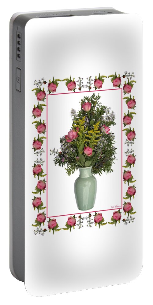 Lise Winne Portable Battery Charger featuring the mixed media Celadon Vase with Goldenrod by Lise Winne