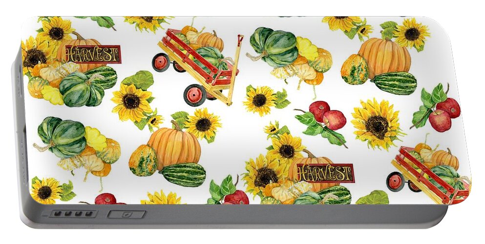 Harvest Portable Battery Charger featuring the painting Celebrate Abundance Harvest Half Drop Repeat by Audrey Jeanne Roberts
