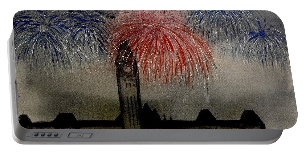 Fireworks Portable Battery Charger featuring the painting Celebrate by Betty-Anne McDonald