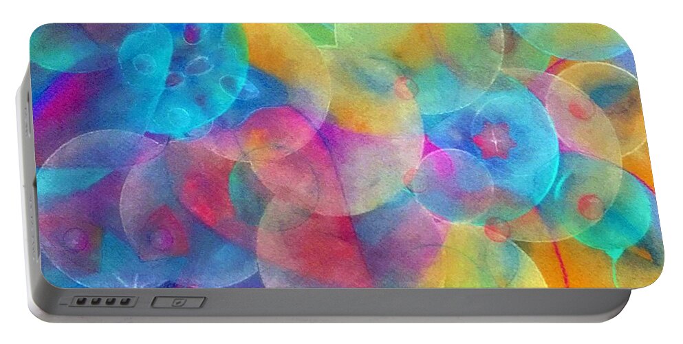 Colorful Circles Abstract Portable Battery Charger featuring the pastel Cellular Expansion-Colorful Circles by Laurie's Intuitive