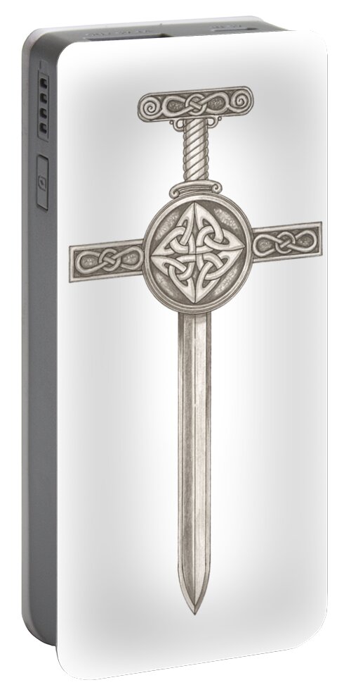 Celtic Portable Battery Charger featuring the drawing Celtic Sword B992 by Deborah Runham