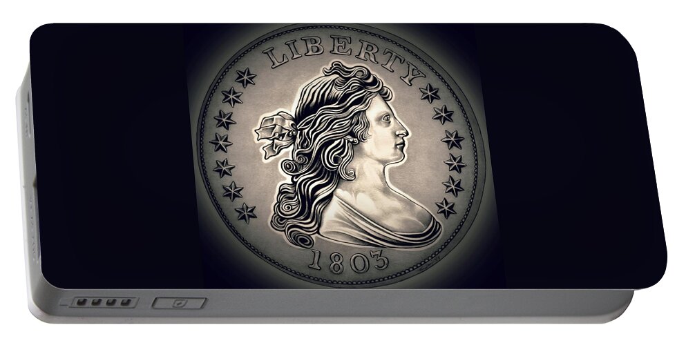 Draped Bust Liberty Dollar Portable Battery Charger featuring the drawing Cement Draped Liberty by Fred Larucci