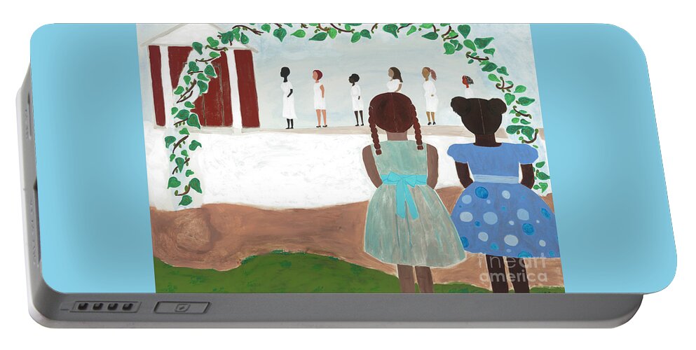 African American Portable Battery Charger featuring the painting Ceremony in Sisterhood by Kafia Haile