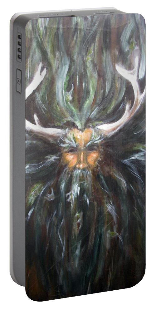 God Of The Forest; God Of Wild Things Portable Battery Charger featuring the painting Cernunnos by Patricia Kanzler