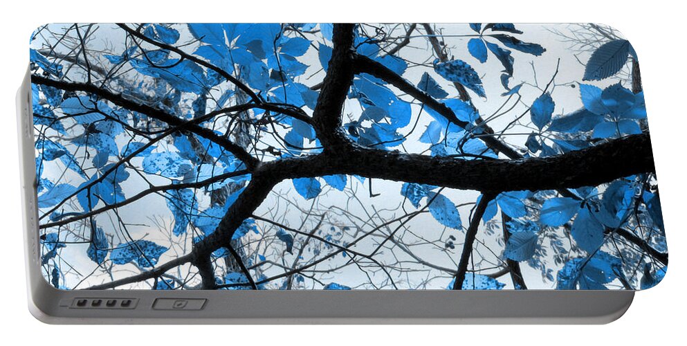 Blue Portable Battery Charger featuring the photograph Cerulean Leaves by Shawna Rowe