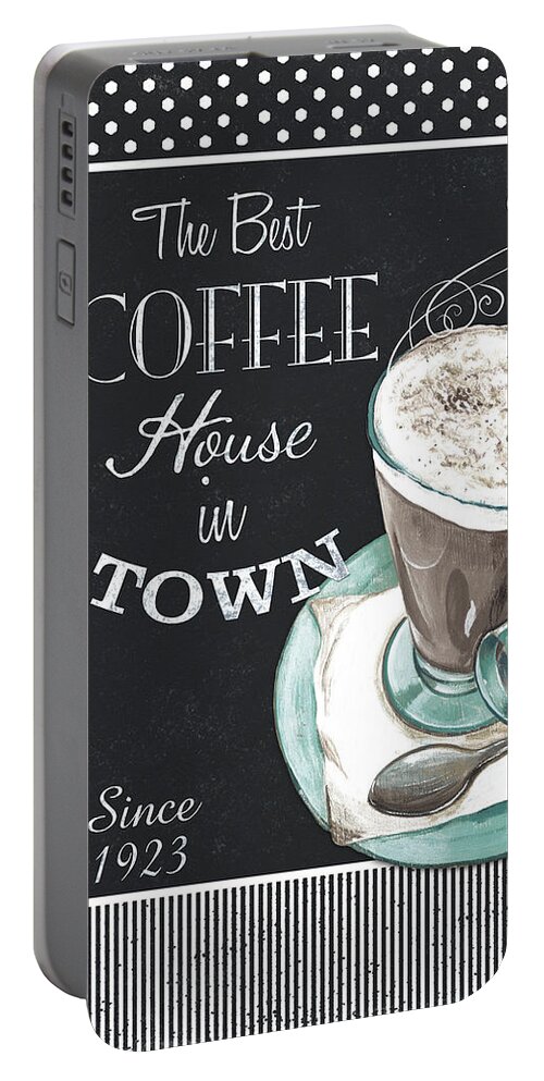 Coffee Portable Battery Charger featuring the painting Chalkboard Retro Coffee Shop 2 by Debbie DeWitt