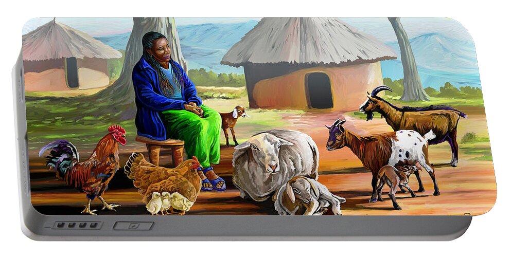 Rural Portable Battery Charger featuring the painting Change of Scene by Anthony Mwangi