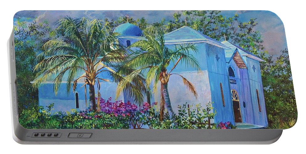 Palms Portable Battery Charger featuring the painting Chapel of St. Panteleimon by AnnaJo Vahle