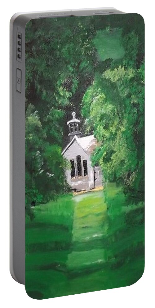 Acrylic Painting Portable Battery Charger featuring the painting Chapel Retreat by Denise Morgan