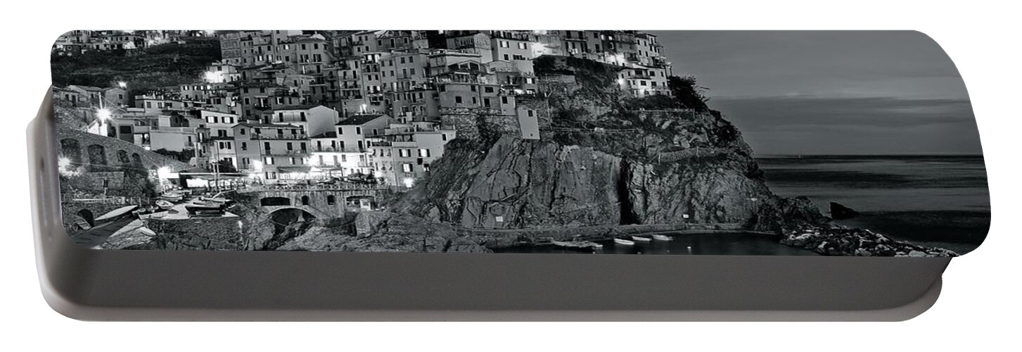 Manarola Portable Battery Charger featuring the photograph Charcoal Nights in the Cinque Terre by Frozen in Time Fine Art Photography