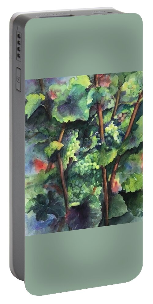 Vineyard Portable Battery Charger featuring the painting Chardonnay dans l'ombre by Maria Hunt