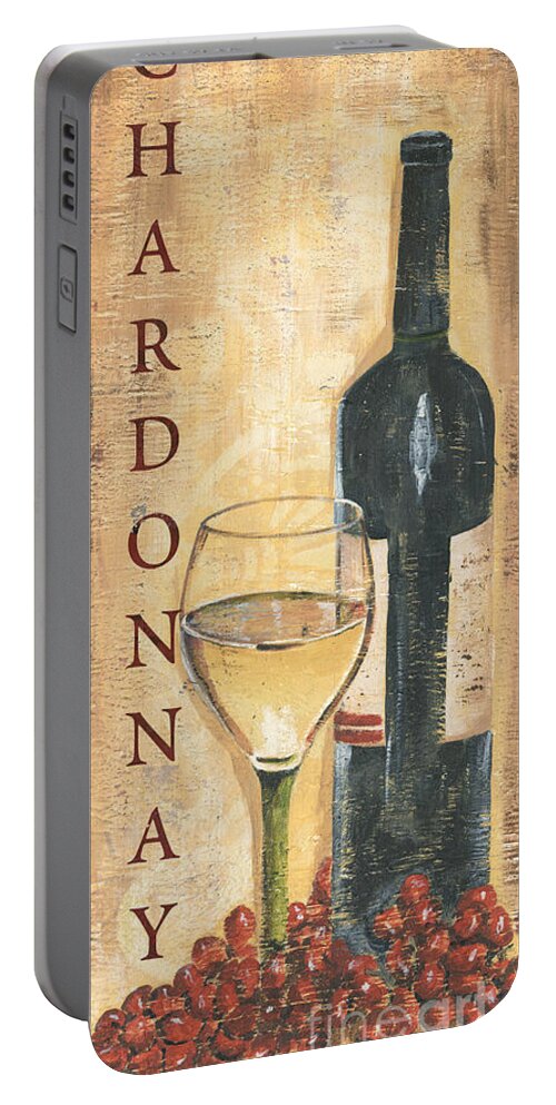 Wine Portable Battery Charger featuring the painting Chardonnay Wine and Grapes by Debbie DeWitt