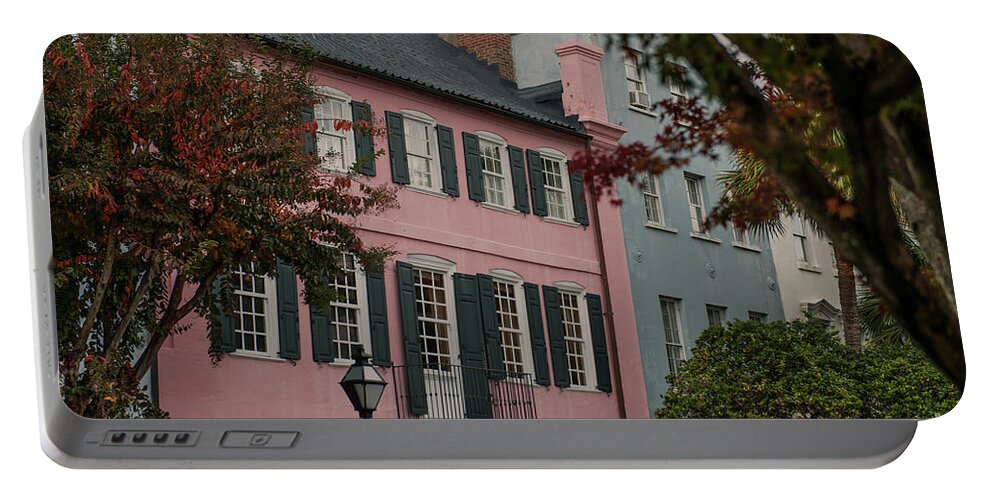 Rainbow Row Portable Battery Charger featuring the photograph Charleston Tourist Landmark by Dale Powell