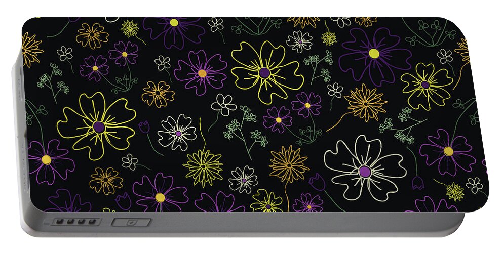 Pattern Portable Battery Charger featuring the digital art Charming Blooms Garden Party by Lisa Blake
