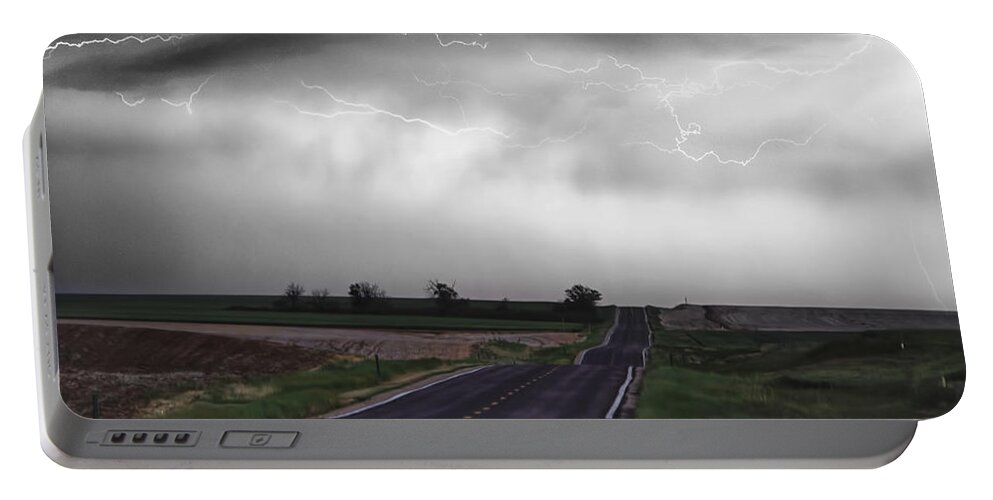 \boardroom Art\ Portable Battery Charger featuring the photograph Chasing The Storm - BW and Color by James BO Insogna