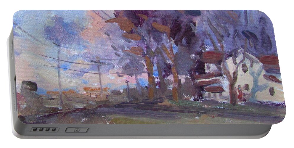 Sunset Portable Battery Charger featuring the painting Chasing the Sunset Light by Ylli Haruni