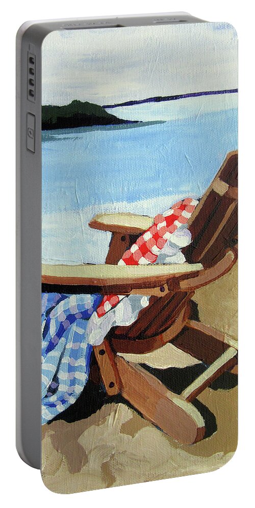 Tranquil Portable Battery Charger featuring the painting Checks and Stripes by Melinda Patrick