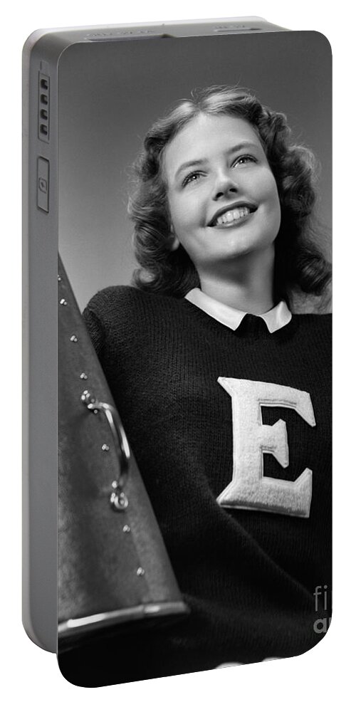 1940s Portable Battery Charger featuring the photograph Cheerleader With Megaphone, C.1940s by H. Armstrong Roberts/ClassicStock