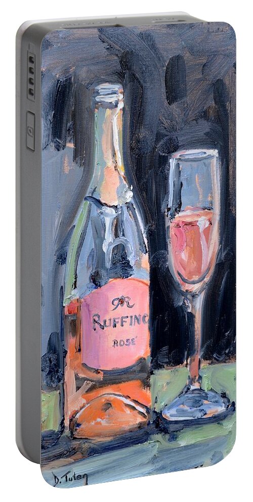 Champagne Portable Battery Charger featuring the painting Cheers by Donna Tuten