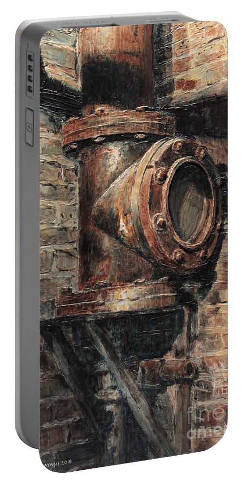 Chelsea Portable Battery Charger featuring the painting Chelsea Market Pipe by Joey Agbayani