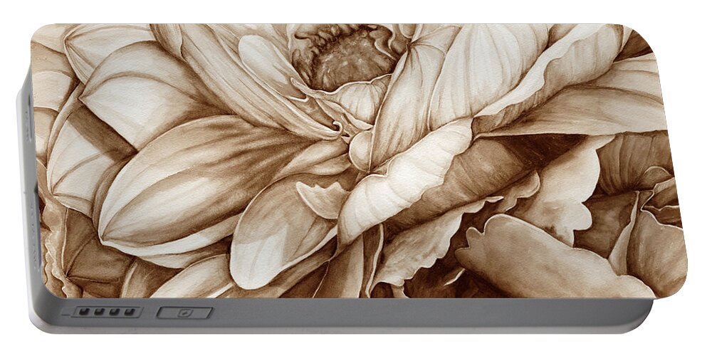 Neutral Dahlia Portable Battery Charger featuring the digital art Chelsea's Bouquet 2 - Neutral by Lori Taylor