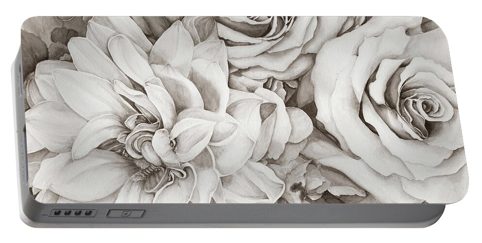 Roses Portable Battery Charger featuring the digital art Chelsea's Bouquet - Neutral by Lori Taylor