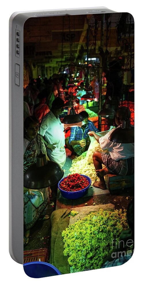 India Portable Battery Charger featuring the photograph Chennai Flower Market Stalls by Mike Reid