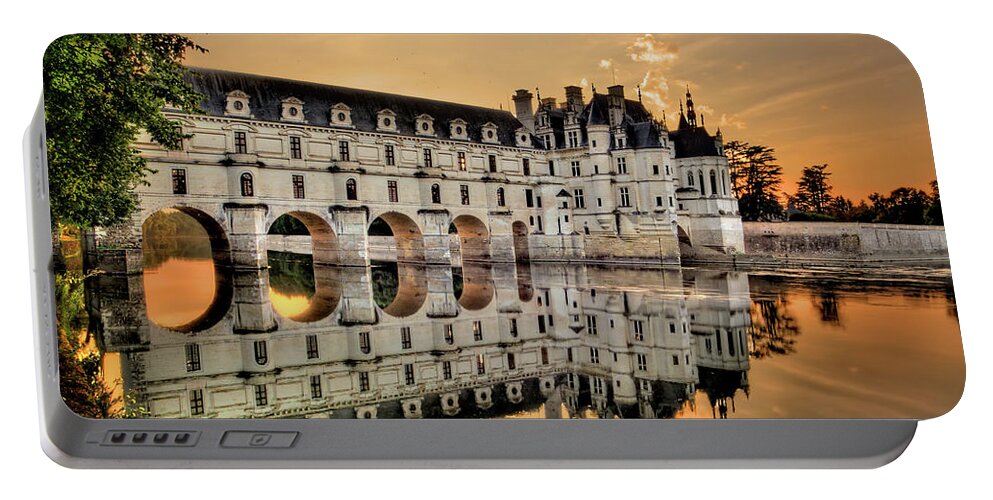 Chateau De Chenonceau Portable Battery Charger featuring the photograph Chenonceau Castle in the twilight by Weston Westmoreland