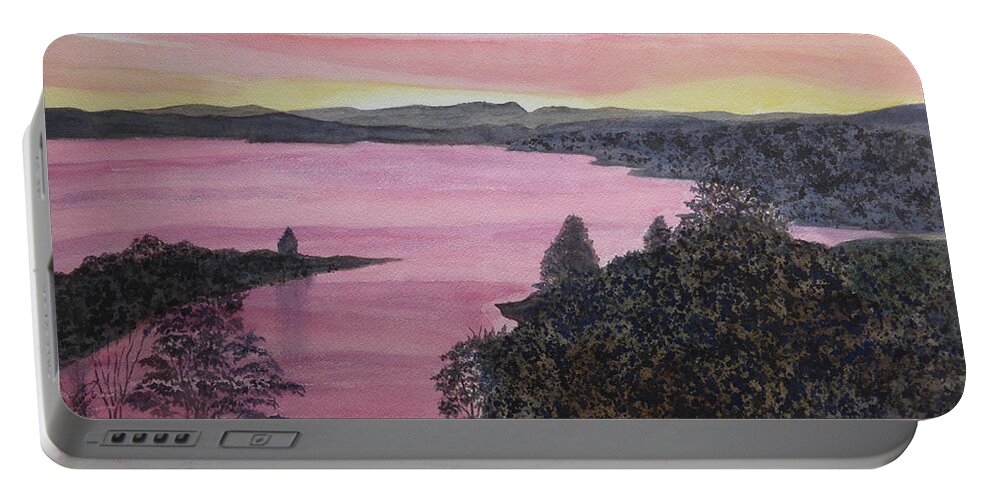 Chreokee Lake Portable Battery Charger featuring the painting Cherokee Lake Sunset by Joel Deutsch