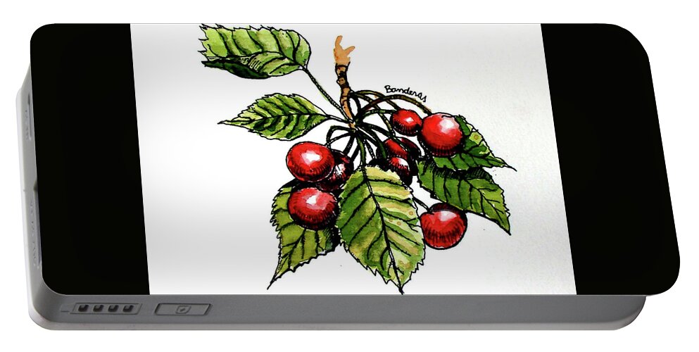 Fruit Portable Battery Charger featuring the painting Cherries by Terry Banderas