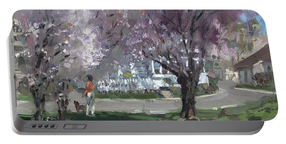 Cherry Blossom Portable Battery Charger featuring the painting Cherry Blossom by Ylli Haruni