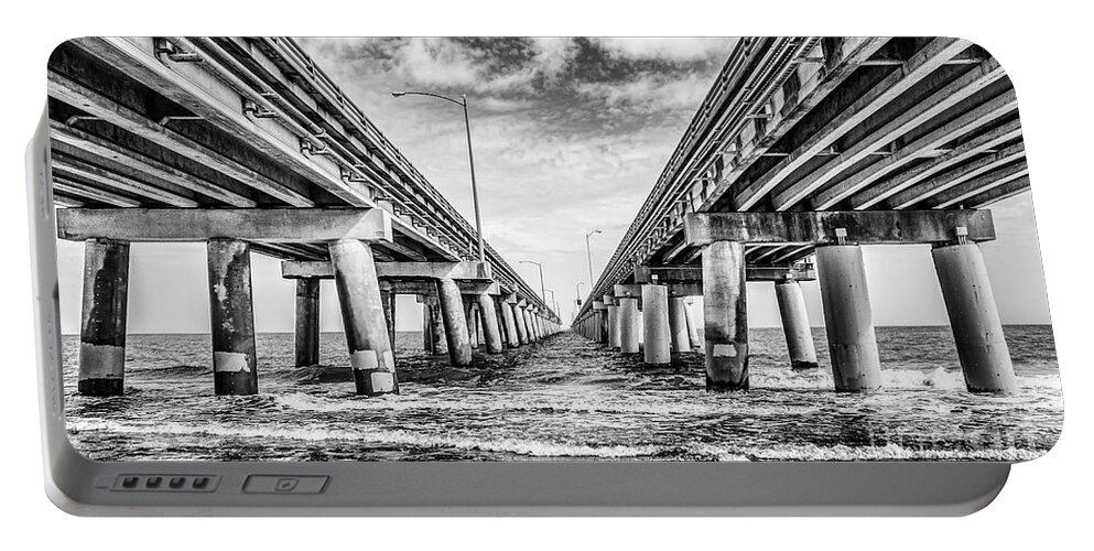 Bay Portable Battery Charger featuring the photograph Chesapeake Bay Bridge - Monochrome by Nick Zelinsky Jr