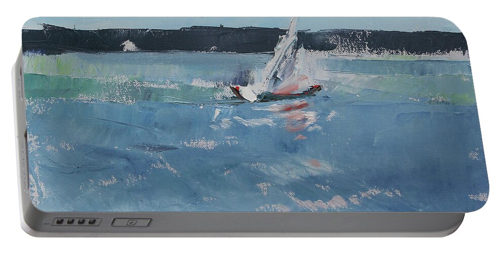 Winter Portable Battery Charger featuring the painting Chesapeake bay sailing by Susan Bradbury