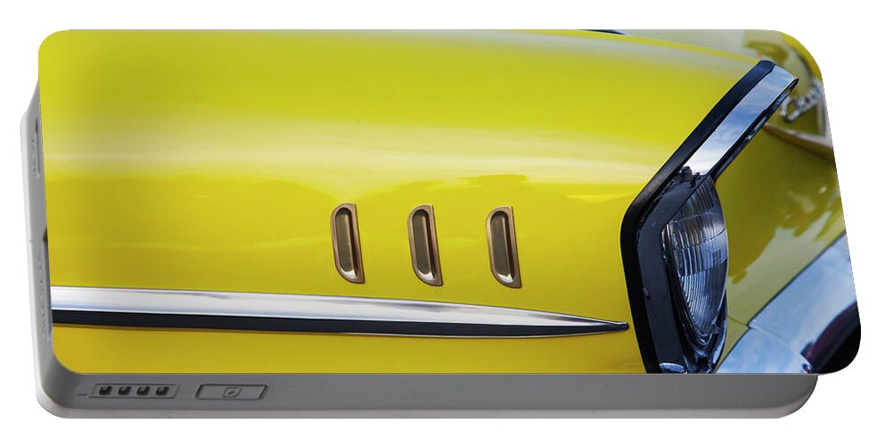 Classic Portable Battery Charger featuring the photograph Chevy Bel Air abstract in yellow by Toni Hopper