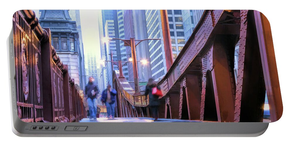 Chicago Portable Battery Charger featuring the painting Chicago LaSalle Street Bridge by Christopher Arndt
