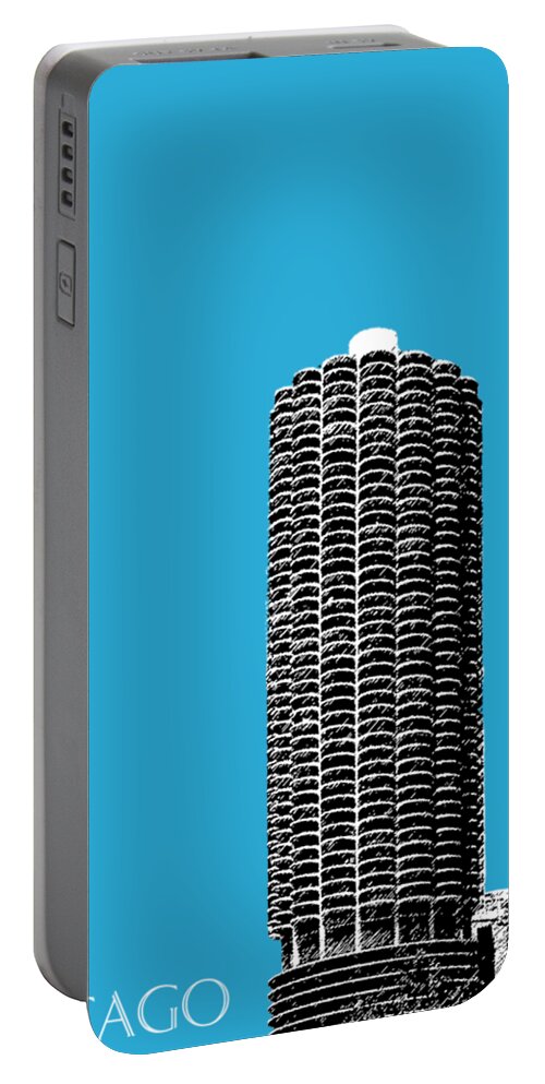 Architecture Portable Battery Charger featuring the digital art Chicago Skyline Marina Towers - Teal by DB Artist