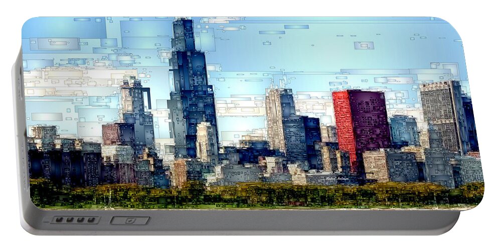 Rafael Salazar Portable Battery Charger featuring the digital art Chicago Skyline by Rafael Salazar