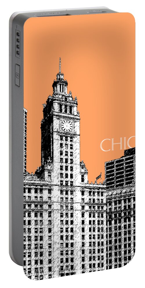 Architecture Portable Battery Charger featuring the digital art Chicago Wrigley Building - Salmon by DB Artist
