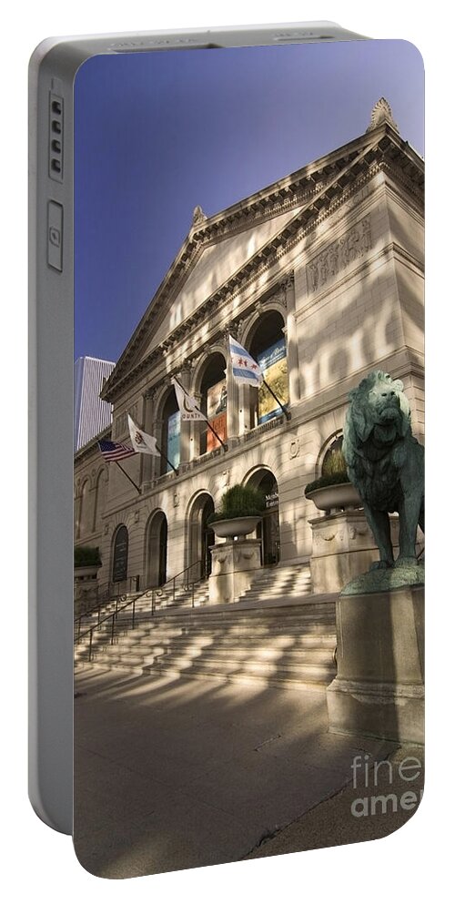 Chicago Art Institute Portable Battery Charger featuring the photograph Chicago's Art Institute In reflected light. by Sven Brogren