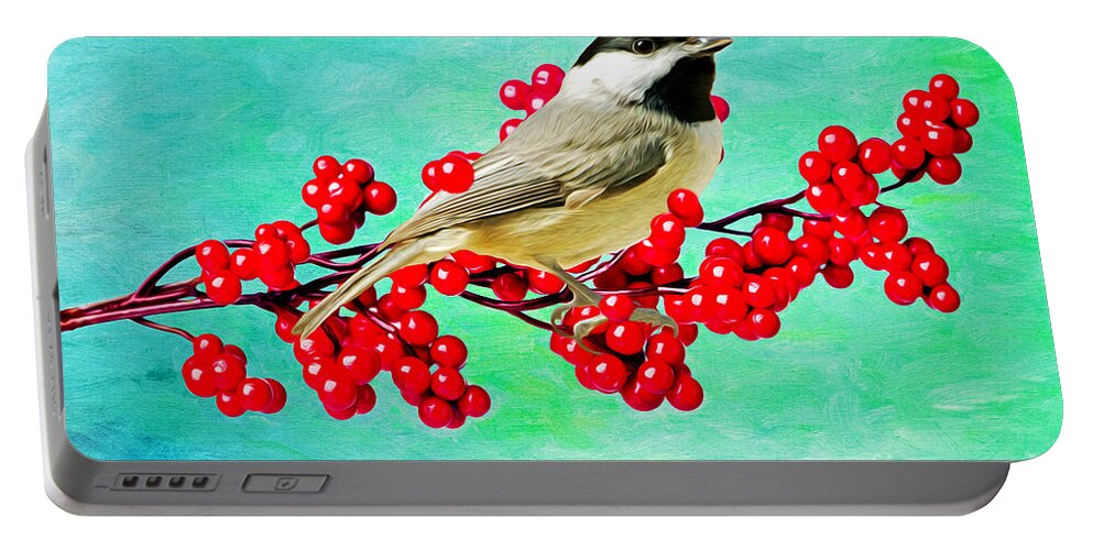 Carolina Chickadee Portable Battery Charger featuring the photograph Chickadee and Winterberry by Laura D Young