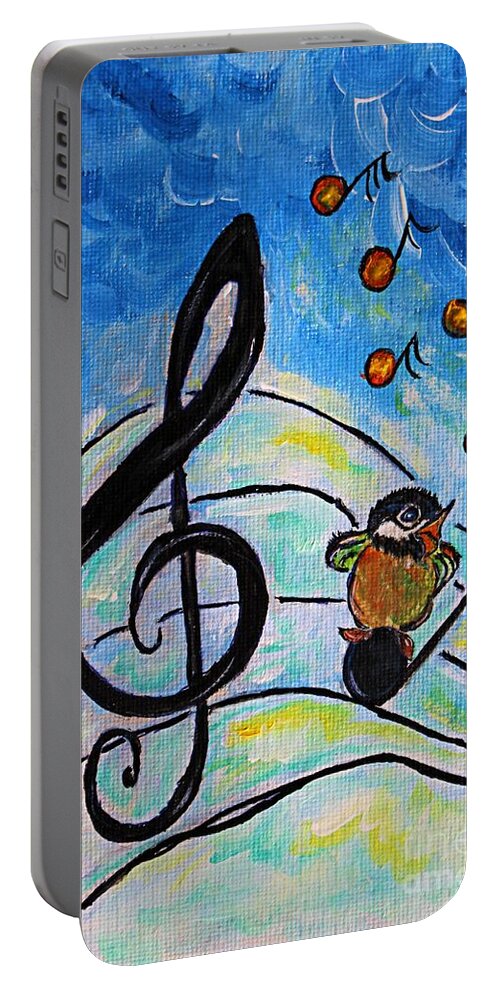 Chickadee Portable Battery Charger featuring the painting Chickadee Song Bird by Ella Kaye Dickey