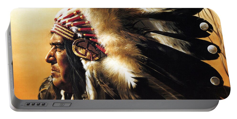 Native American Portable Battery Charger featuring the painting Chief by Greg Olsen